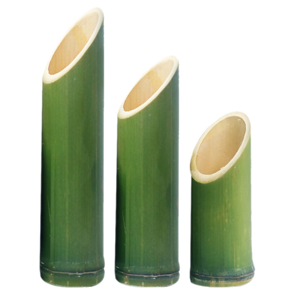 Vases en bambou pour bonsaï (lot de 3) : jardinières cylindriques vertes et naturelles