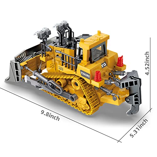 Image of Dwi Dowellin Rc Bulldozer Toys for Boys,Construction Remote Control Bulldozer with Metal bulldozing Shovel Lights /Sounds for Kids Boys