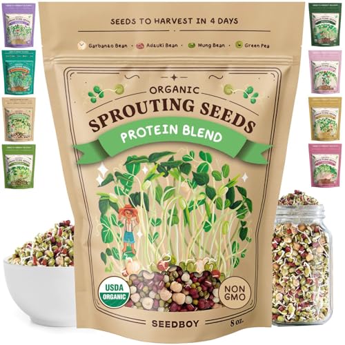 Seedboy Organic Non-GMO Sprouting Seeds, Protein Blend - USA Grown Microgreens Mix with Garbanzo...
