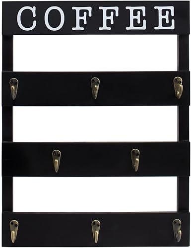 Soporte para tazas de café de madera maciza montado en la pared, estante rústico para tazas con 8 ganchos, gran espacio para tazas grandes para