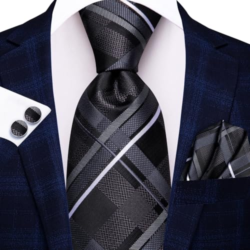 Image of Dubulle Mens Tie and Lapel Pin Paisley Striped Floral Necktie for Men Pocket Square Cufflinks 4PCS Set Wedding Party