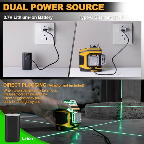 PREXISO Multi Surface Laser Level LED Light Vial, 30Ft Horizontal Vertical Line Laser & PREXISO Laser Level 3 X 360° with Tripod, Rechargeable Cross Line Leveler, Green Line Laser Level Self Leveling