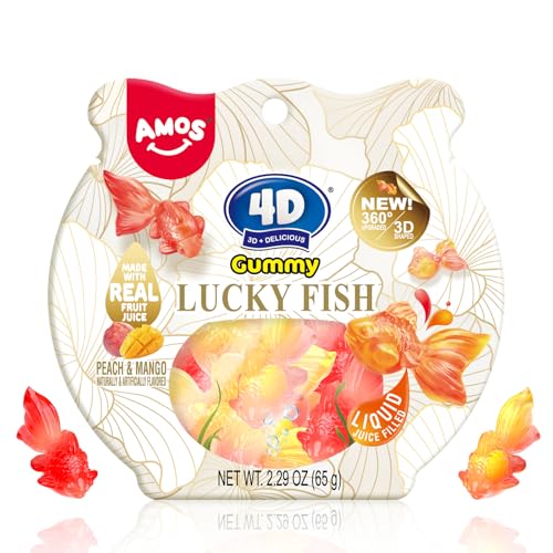 Amos 4D Gummy Lucky Fish Candy, 3D Goldfish-Shaped Gummies with Mango...