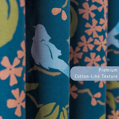 Image of Tranquebar Curtain Co. 100% Blackout Curtains, Complete Darkening Lining (Polyester), Navy Blue Floral & Bird Print, Cotton Blackout Curtains 5 Feet for Window, BackTabs, Veya (152 cm) - 1 Piece