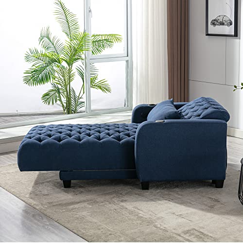 HomSof Chaise Lounge Indoor Convertible Sofa Bed, Adjustable Backrest Lounge Sofa with Thick Padded, Reclining Chair with Solid Rubber Wood Leg