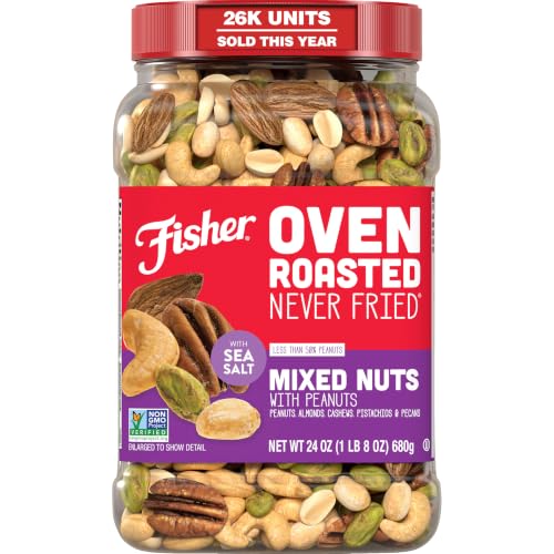 Fisher Oven Roasted Never Fried Mixed Nuts with Peanuts, 24 Ounces