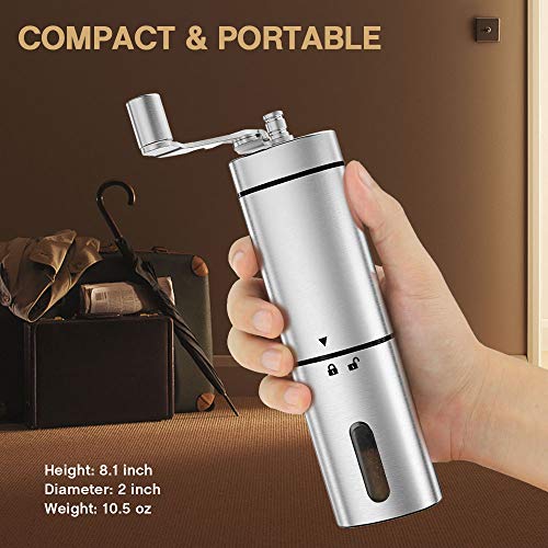 Comsoon Manual Coffee Grinder, Portable Hand Coffee Grinder with Adjustable Setting, Conical Ceramic Burr Grinder Stainless Steel Coffee Mill for Espresso, French Press, Turkish Brew