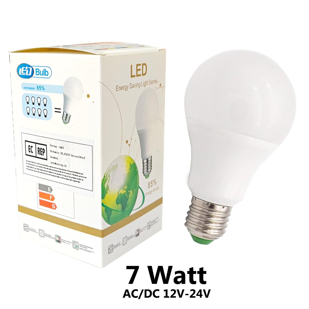 GRV E27 żarówka LED bez możliwości ściemniania 15-5730 SMD 7 W termiczna plastikowa lampka 60 W odpowiednik AC 12 V DC 12-24 V zimna biel opakowanie 6 szt.