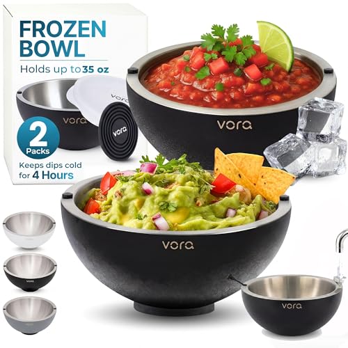 Vora 35oz Dip Chiller Bowl with Lid | 2 Pack Black Stainless Steel Chilled Serving Bowl Keep Dips, Salads, and Appetizers Perfectly Cold with Leak-Resistant Ice Bowl for Effortless Hosting by Vora - Used condition - US$48.99