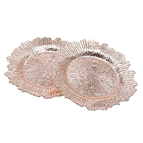 24 platos cargadores plásticos 13 in coral reef oro rosa miniatura 5