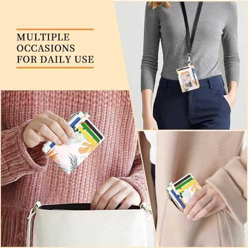 Image of Hancynir Slim Wallet Women Credit Card Holder Abstract Boho Leaves RFID Blocking Small Mini Card Wallets Cute Front Pocket PU Leather Card Case Thin Travel Zipper Coin Cash Ladies Female Wallet Gifts