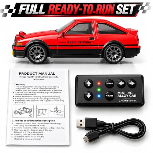 Image of Mini Alloy Off-Road RC Car for Kids 3+ 1:64 Scale Remote Control Car Toys with Strip Lights, 2.4Ghz, USB Rechargeable Toyota Drifting