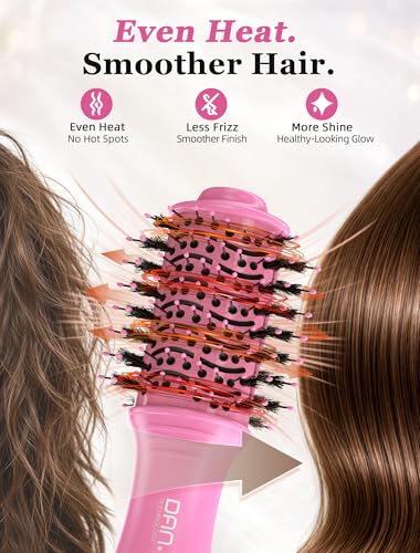 Image of Mini Travel Ceramic Blow Dryer Brush for Short to Medium Hair, 2 Inch Oval Styling Hot Air Brush with 3 Heat Settings, Lightweight Volumizing & Smoothing Tool, 120V, Pink