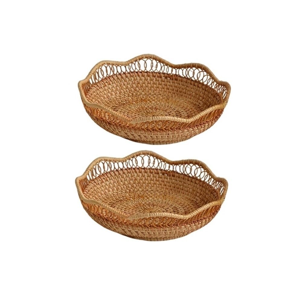 Basket Storage Box Kitchen 2-Packs,Japanese Hollow Rattan Candy Tray,Snack Nuts Melon Seed Plate
