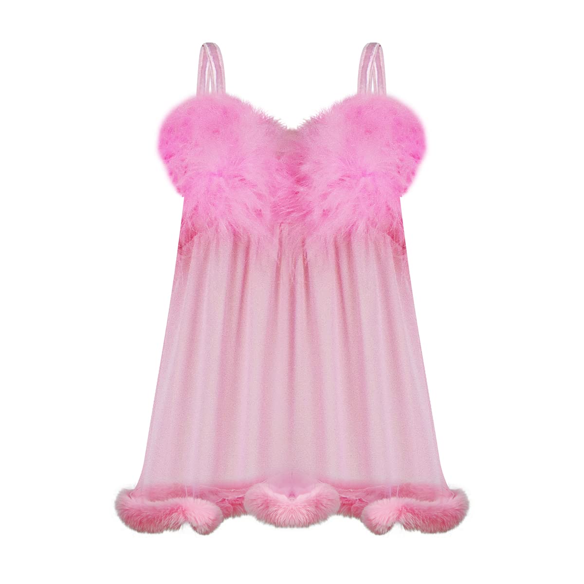 Fembot - Vestito sexy da donna con piume, vestito da robot, lingerie rosa, camicia da notte con guanti copricapo
