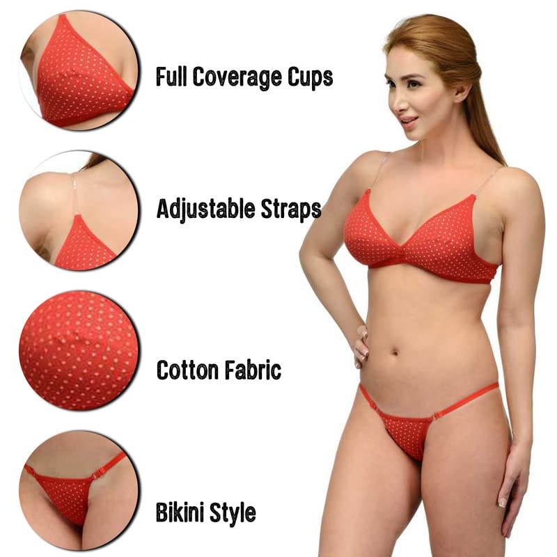 Image of Women`s Cotton Non-Padded Floral Solid Lingerie Bra & Panty Set S to 3XL