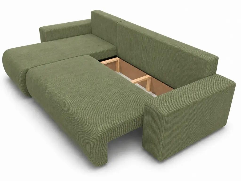 Ecksofa mit Schlaffunktion Travis 248x148 cm - Couch - Sofa mit Bettkasten - Eckcouch - L-Form - Schlaffsofa - Cord - Universal (Poso 47 Pistachio, L-Form)