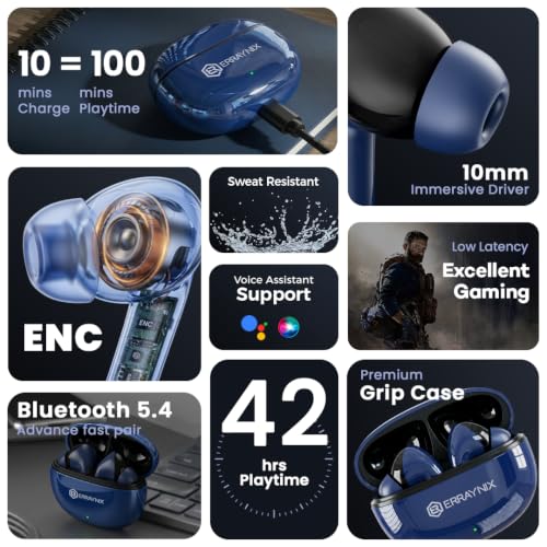 Image of Wireless Bluetooth Earbuds with ENC Noise Cancellation, 40H Playtime, Fast Charging Case, IPX5 Waterproof, Touch Control, Deep Bass Stereo Earphones for Android & iOS