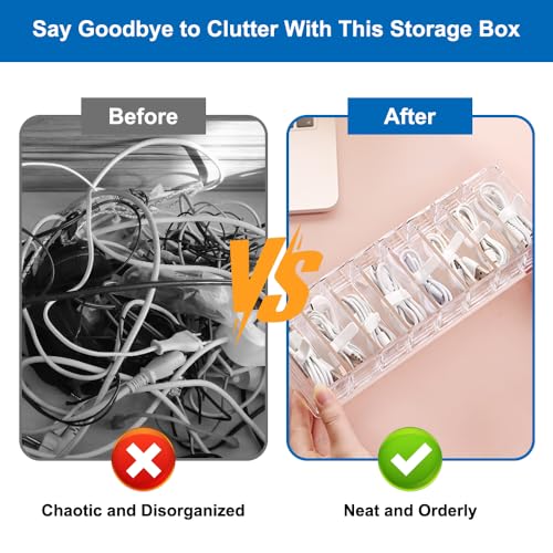 2 Stück Kabel Aufbewahrungsbox, Transparenter Ladekabel Organizer Box mit 10 Kabelbindern, Kabelaufbewahrung, Datenkabel-Aufbewahrungsbox, für Kabelsortierer, Cable Management, USB Ladekabel