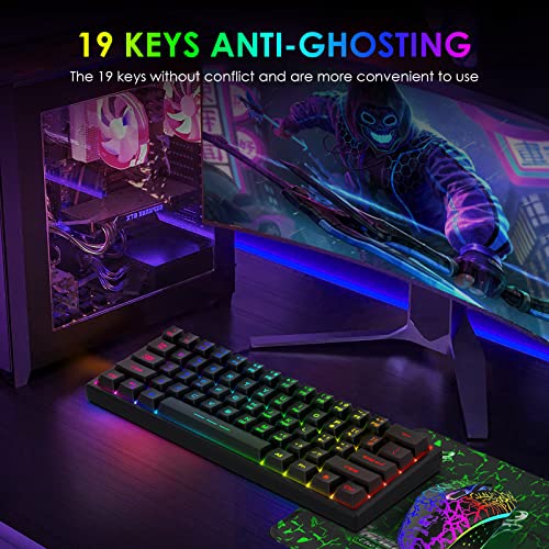 Image of 60% Wireless Gaming Keyboard and Mouse Combo Set 2.4GHz Rechargeable 3800mAh Quiet 61 Keys Compact Gaming Keyboard with Rainbow LED Backlit + 2400DPI 6 Buttons Rainbow LED Silent Mouse (Black)
