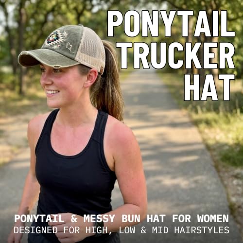 Image of Funky Junque Womens Baseball Cap Dad Hat Ponytail Messy Bun Trucker Ponycap