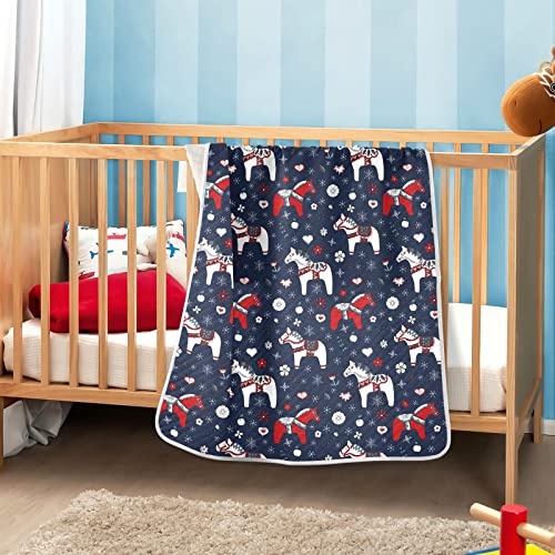 Image of Dala Horses Baby Blankets Soft Warm Crib Stroller Blanket for Toddler Newborn Girls Boys, 30x40in