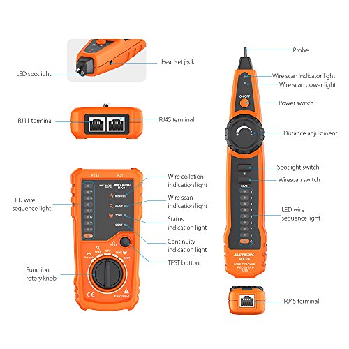 Wire Tracker Meterk RJ11 RJ45 Line Finder Handheld Cable Tester Multifunction Cable Check Wire Measuring Instrument for Network Maintenance Collation, Telephone Line Test, Continuity Checking