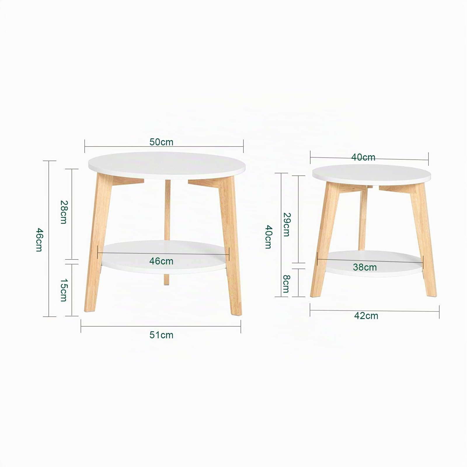 SoBuy Set di 2 Tavolino Salotto Nidificanti - Tavolini Rotondi per Soggiorno, Grande 50cm e Piccolo 40cm, Bianco, FBT75-W