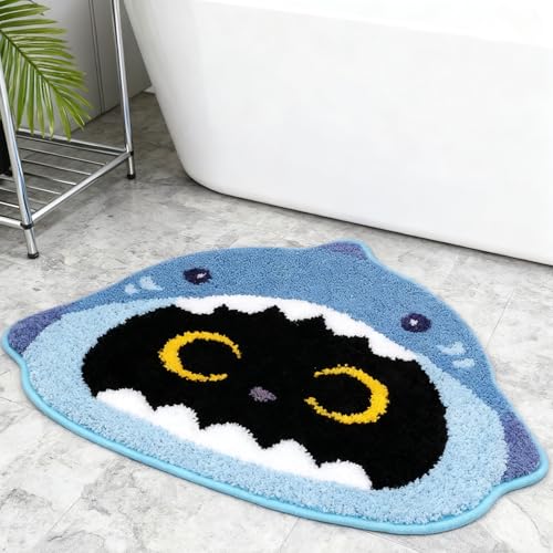 Tapis de Bain Mignon Tapis Paillasson Chat Requin Attrayant Tapis Salle de Bain Confortable Doux et Antidérapant Convient au Salon à La Chambre à La Salle...