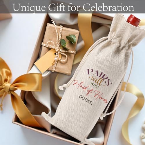Image of FBCCZEY Matron of Honor Proposal Gifts Wedding Day Essentials Bridesmaid Duties Wedding Wine Bag with 2pcs Wine Labels Labeling Supplies
