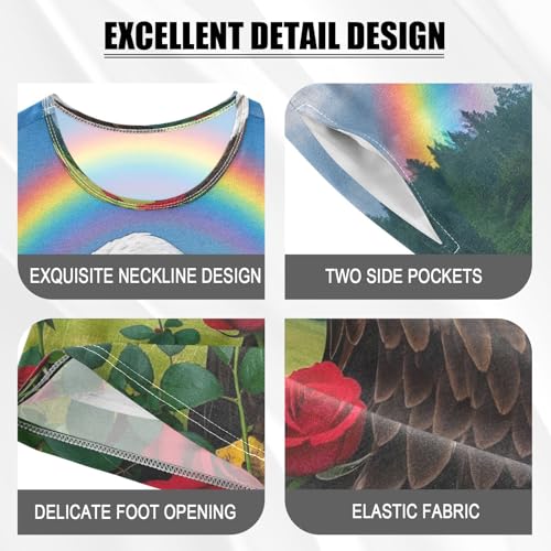 ALAZA Bird Rainbow Rose Tree Pajamas Set Short Sleeve Cotton Sleepwear Summer Pjs 2 Piece 5-14Y4