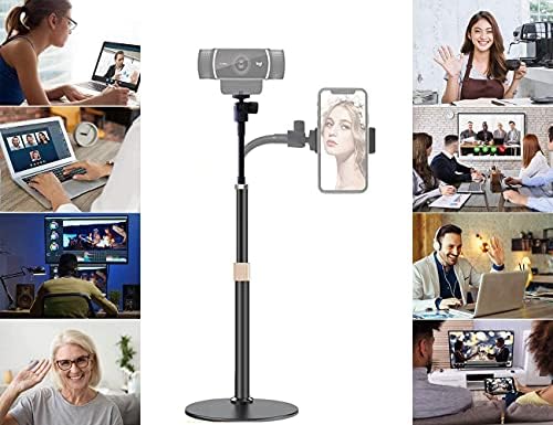 Tencro Webcam Stand Phone Holder [Extension-Type] Desktop Stand Flexible Gooseneck Video Stand Camera Mount for Cellphones, Logitech Webcam C922 C930e C920S C920 C615, Etc. (1/4" Threads)