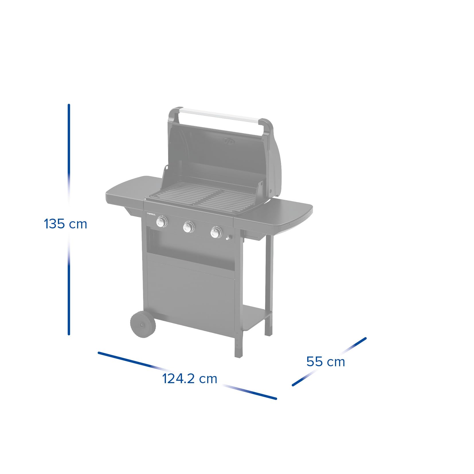 Campingaz Compact 3 L Barbacoa de gas | BBQ con 3 quemadores de acero aluminizado | tapa con termómetro | bandeja recogegrasas y 2 mesas laterales plegables | potencia de 7,5 kW