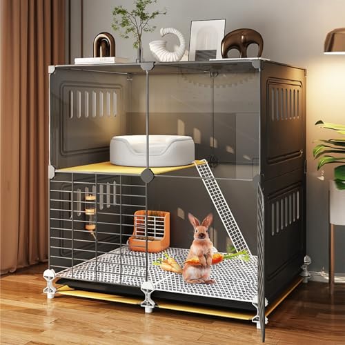 Cage D'Intérieur pour Lapins à 2 Couches avec 2 Plateaux Coulissants Profonds et Protection Contre L'Urine, Cage pour Cochons D'Inde,...