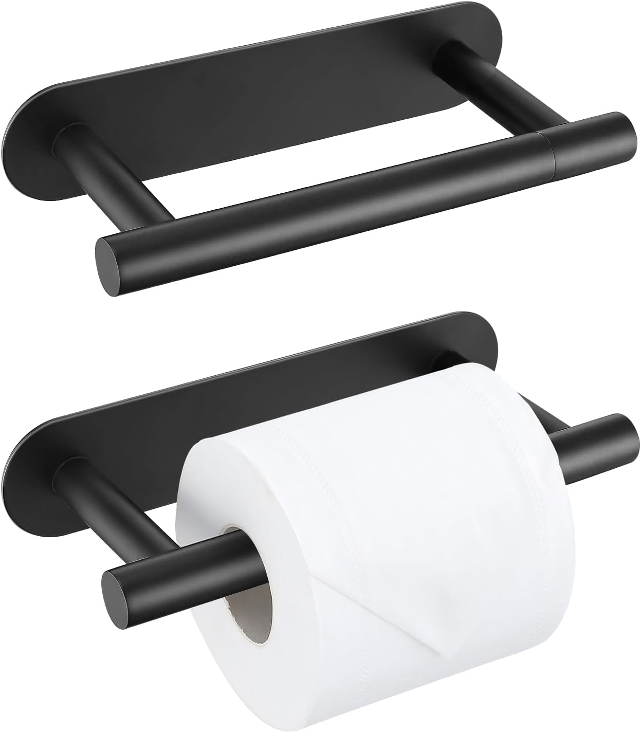 2 Pieces Self Adhesive Matte Black Toilet Paper Holder, Commercial Toilet Paper Dispenser Toilet Roll Holder, Double Base Paper Towel Holder Wall Mount No Drilling for Bathroom, Kitchen