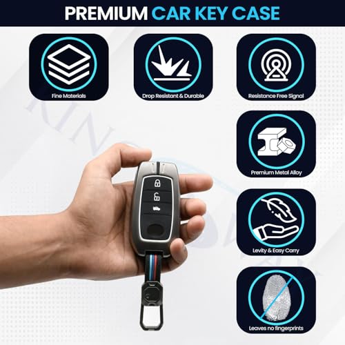 Image of KINGSWAY Toyota Car Key Cover and Keychain Perfect Shape and Compatible with 3 Buttons Smart Key of All Toyota Cars, Remote Key Shell, Key Case, Car Key Chain Cover, 360 Protection, Gunmetal Grey