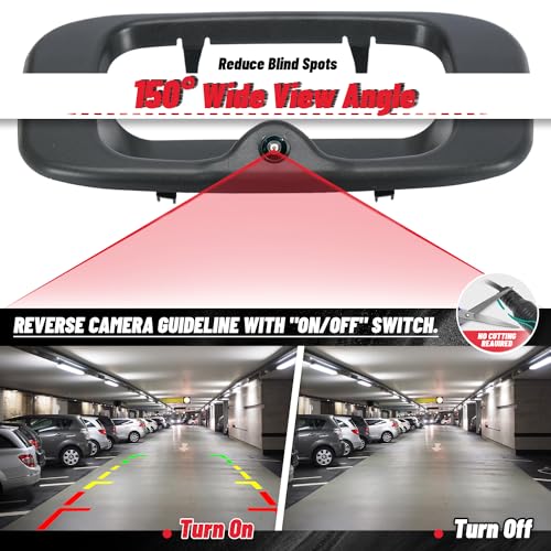 Image of Tailgate Handle w /Backup Camera Compatible with Chevy Silverado /GMC Sierra 1999-2007 1500 2500 3500HD Pickups Reverse Rear View Backup Camera