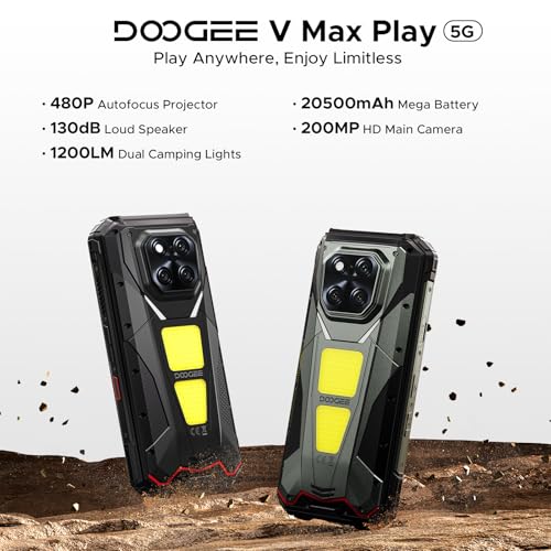 Image of V Max Play 5G Rugged Phone with 100 Lumens Projector,36GB+512GB,200MP+32MP Camera,20500mAh /45W,Dimensity 7300 Rugged Smartphone,6.78 inch FHD+120Hz,1200LM Dual Camping Lights,WiFi6E /NFC /Widevine L1