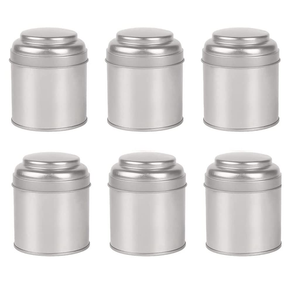 qimoi 6Pcs Tea Tins Canister with Airtight Double Lids,Mini Tin Can Box and Small Round Kitchen Canisters for Tea