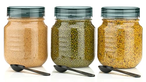 Image of Plastic Pet Storage Jar Set (750ml) with Spoons, Air-tight, Design - Kitchen Container (BLACK 3)