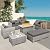 WAROOM Patio Furniture Set 6 Piece Grey Wicker Outdoor Furniture Patio Sectional Sofa Couch PE Rattan Conversation Sets with Fire Pit Table, Grey Cushion