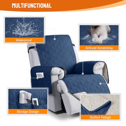 Image of VANSOFY 100% Waterproof Recliner Chair Covers, Recliner Cover Non-Slip Dog Chair Cover Furniture Protector Washable Slipcover with Pocket, Elastic Straps for Pets, Dogs(Ocean Blue, 23.6 inch)