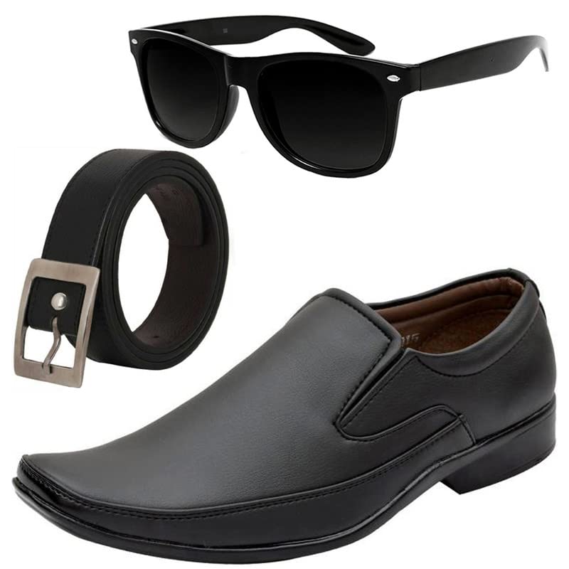 Tranding & Fashionable Men Formal Shoes with Free Belt & Unisex Black Wyfer Sunglasses Combo-image-42
