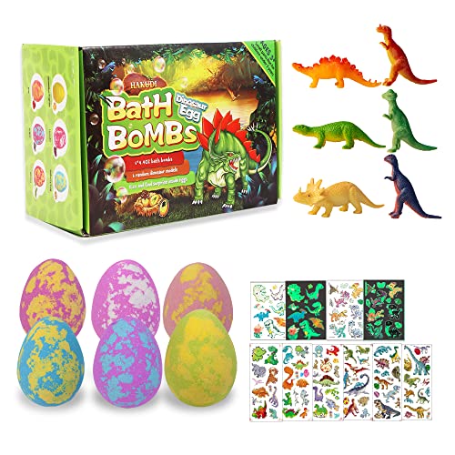 Huge Bath Bombs for Kids with Surprise Inside Dinosaur Eggs Toys 6 XXL Bath Bomb Set, Safe and Gentle Bath Ball Kit Spa Bubble Bath Fizz, Birthday Christmas Easter Gifts for Boys and Girls