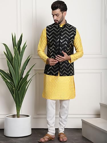 Image of SOJANYA (Since 1958 Men's Silk Blend Kurta and Pyjama with Nehru Jacket