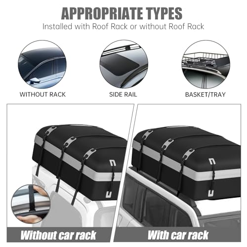 Image of Car Rooftop Cargo Carrier Bag, 30 Cubic Feet Waterproof Soft-Shell Car Roof Bag for All Vehicle with /Without Rack, Include Anti-Slip Mat, Reinforced Straps, Door Hooks Luggage Lock (Grey)