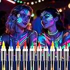 Oiomniv 10 Farben UV Schwarzlicht Stifte, Neon Schminke Glow in the Dark Face & Body Paint, Fluoreszierende Tattoo Marker, Hautfreundlich Wasserfest Bodypainting Set für Festival, Party