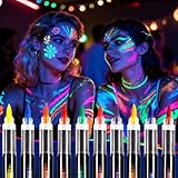 Oiomniv 10 Farben UV Schwarzlicht Stifte, Neon Schminke Glow in the Dark Face & Body Paint, Fluoreszierende Tattoo Marker, Hautfreundlich Wasserfest Bodypainting Set für Festival, Party
