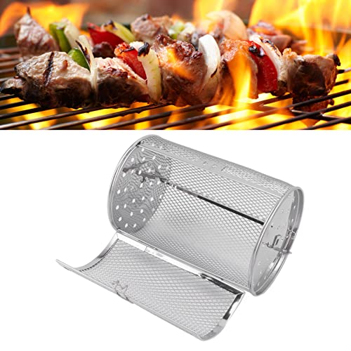 Rolling Grill Basket, Rolling Grill Cage Stainless Steel Rolling Door Non-Stick Heat Resistant Rustproof for Camping – Bild 3
