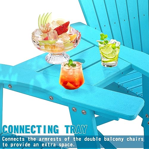 Aoorun Tall Adirondack Chairs Set Of 2, Poly Resin Balcony Chair With Connecting Tray, Weather Resistant For Deck Balcony Pool Backyard-Blue #TOP4